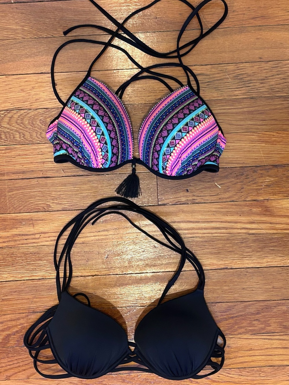 Women’s Bundle of 2 Shade & Shore Black & Multicolor Push-Up Bikini Halter Tops
